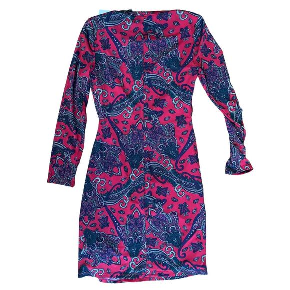 NEW Lauren Ralph Lauren Womens 4 Red Paisley Ruched Knee Length Stretch Lined - Picture 2 of 11